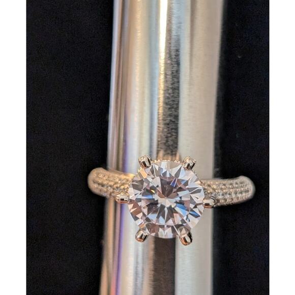6 Prong Round Cut CZ Engagement Ring in 925 Sterling Silver Size 11 - Picture 4 of 8